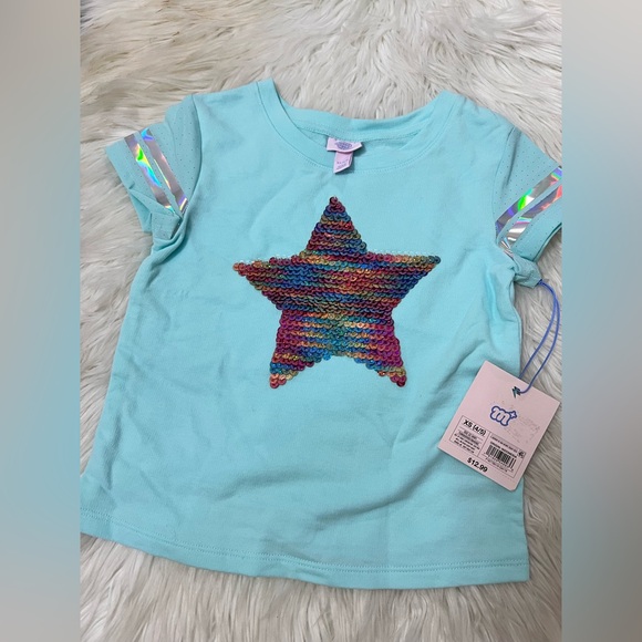 GIRLS SWEATER & SHIRT DUO BUNDLE - Star shirt and cream knitted sweater-size4-5 - Picture 4 of 4